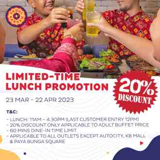 Seoul Garden 20% OFF Lunch Promotion (23 March 2023 - 22 April 2023)