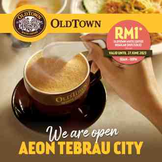 Oldtown AEON Tebrau City Opening Promotion White Coffee for RM1 (valid until 27 Jun 2023)