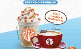 J.CO Sunny Days FREE Uno Beverage Promotion (every Tuesday & Wednesday)