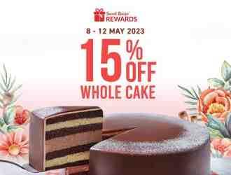 Secret Recipe Rewards Members 15% OFF Whole Cake Promotion (8 May 2023 - 12 May 2023)