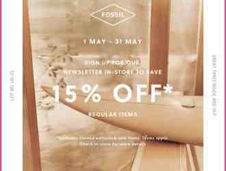 Fossil Setia City Mall 15% OFF Promotion (1 May 2023 - 31 May 2023)