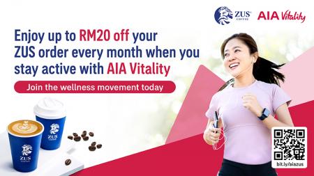ZUS Coffee AIA Vitality Member Up To RM20 OFF Every Month Promotion