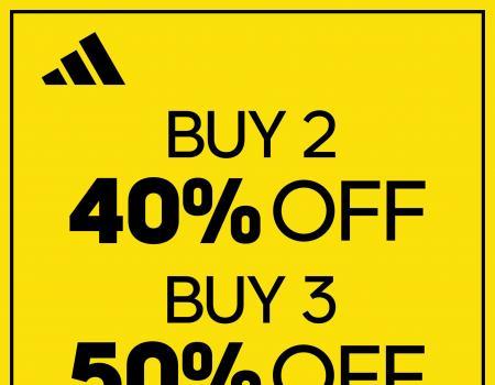 Adidas June Special Sale Buy 2 @ 40% OFF & Buy 3 @ 50% OFF at Mitsui Outlet Park (16 Jun 2023 - 25 Jun 2023)