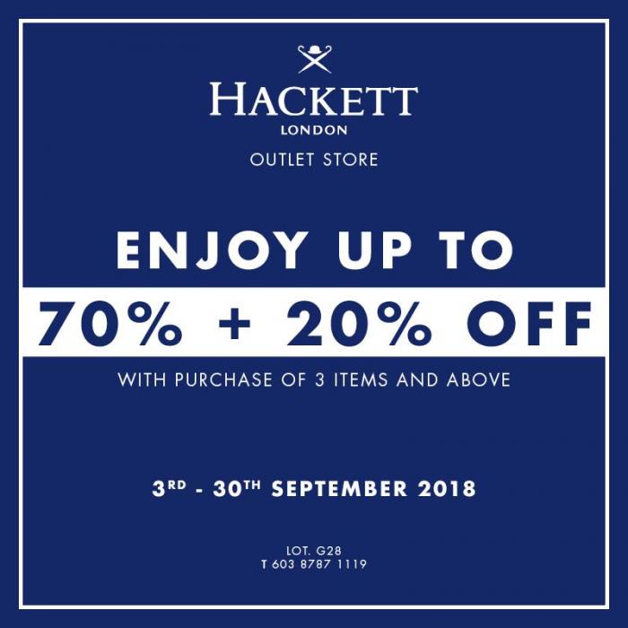 Hackett Promotion Enjoy up to 70% + 20% off at Mitsui Outlet Park KLIA Sepang (3 September 2018 - 30 September 2018)