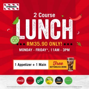 TGI Fridays 2 Course Lunch Menu with FREE Drinks