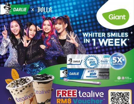Giant Darlie All Shiny White Toothpaste FREE Tealive RM8 Voucher Promotion