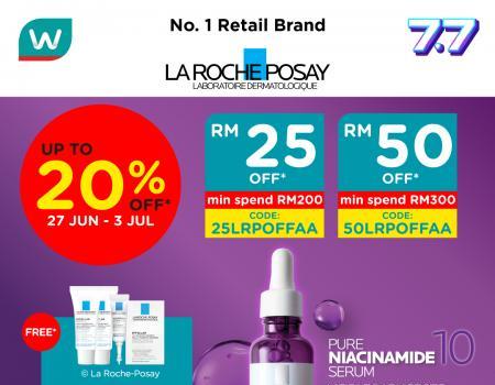 Watsons La Roche Posay Promotion Up To 20% OFF + Up To RM50 OFF Promo Code (27 Jun 2023 - 3 Jul 2023)