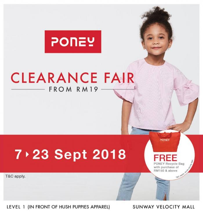Poney Clearance Fair From Rm19 At Sunway Velocity Mall 7 September 2018 23 September 2018