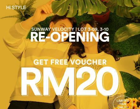 HISTYLE Sunway Velocity Re-Opening FREE RM20 Voucher Promotion (22 July 2023)