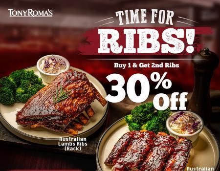 Tony Roma's 30% OFF on 2nd Ribs Promotion (30 Jul 2023 - 31 Jul 2023)