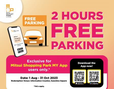 Mitsui Outlet Park 2 Hours FREE Parking Promotion (01 Aug 2023 - 31 Oct 2023)
