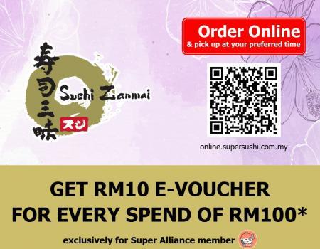 Sushi Zanmai Super Alliance Member Get RM10 e-Voucher for Every RM100 Spend Promotion (1 August 2023 - 31 August 2023)