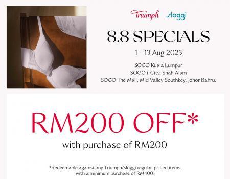 SOGO Triumph & Sloggi 8.8 Sale Enjoy RM200 OFF (1 Aug 2023 - 13 Aug 2023)