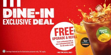 KFC Dine-In Exclusive Deal FREE Upgrade & Refill Non-Carbonated Drink Promotion