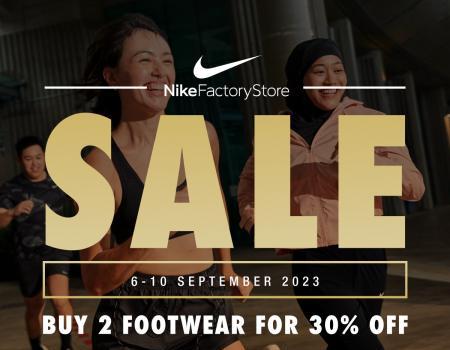 Nike Factory Store Special Sale 2 Footwear for 30% OFF at Johor Premium Outlets (6 Sep 2023 - 10 Sep 2023)