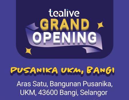 Tealive Pusanika UKM, Bangi Opening Promotion: FREE Drinks, Exclusive Gifts, and Buy 1 Get 1 FREE (6 Sep 2023 - 15 Sep 2023)