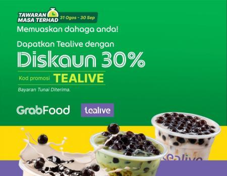 Tealive GrabFood 30% OFF Promo Code Promotion (31 Aug 2023 - 30 Sep 2023)