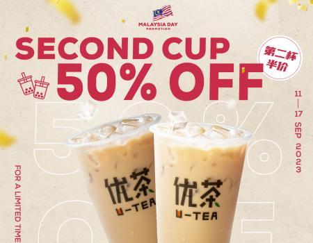 U-TEA Malaysia Day Promotion: 50% Off Your Second Cup of Milk Tea (11 September 2023 - 17 September 2023)