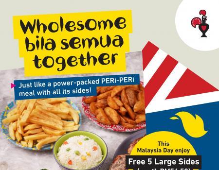 Nando's Malaysia Day Promotion: Enjoy FREE 5 Large Sides with RM100 Minimum Spend!  (16 September 2023)