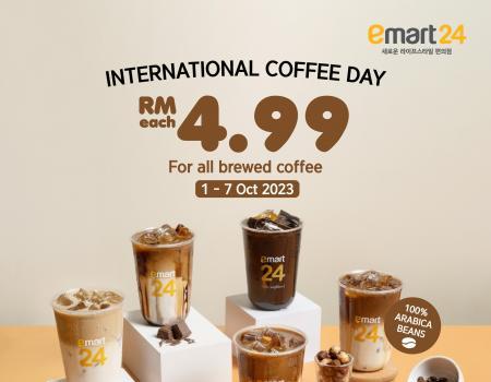 emart24 International Coffee Day Promotion RM4.99 for All Brewed Coffee (1 October 2023 - 7 October 2023)