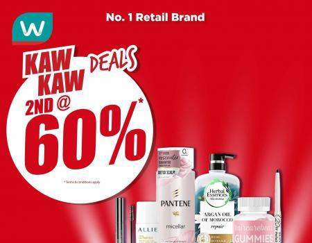 Watsons Promotion: Kaw Kaw Deals 2nd @ 60% OFF (5 October 2023 - 9 October 2023)