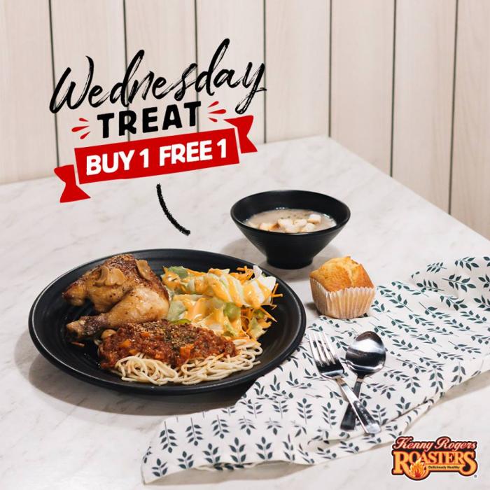 Kenny Rogers ROASTERS Wednesday Treat Buy 1 FREE 1 Kenny’s Chicken and Pasta Meal + Kenny’s Mushroom and Chicken Soup (3 October 2018)