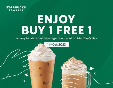Starbucks Promotion: Member's Day Buy 1 FREE 1 (11 October 2023)