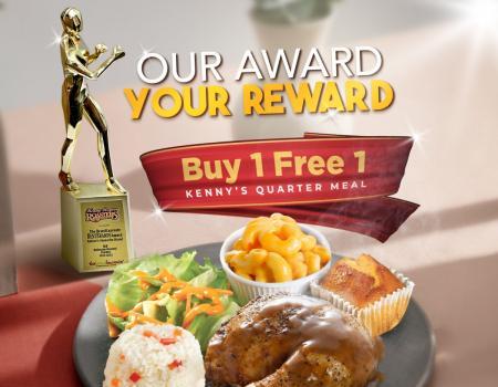 Kenny Rogers ROASTERS Promotion: Buy 1 FREE 1 Kenny's Quarter Meal (13 Oct 2023 - 15 Oct 2023)