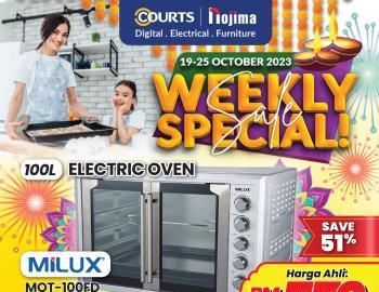 COURTS Weekly Special Promotion: MILUX 100L Electric Oven for RM559 (19 Oct 2023 - 25 Oct 2023)