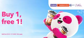 FoodPanda Buy 1 FREE 1 for Tealive, ZUS Coffee, Bask Bear Coffee, D'Laksa & more from 23 Oct 2023 until 7 Nov 2023