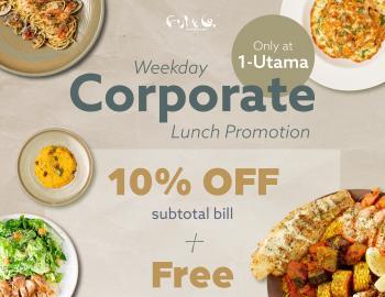 Fish & Co. 1 Utama Weekday Corporate Lunch Promotion: 10% OFF Subtotal Bill & FREE Soft Drink