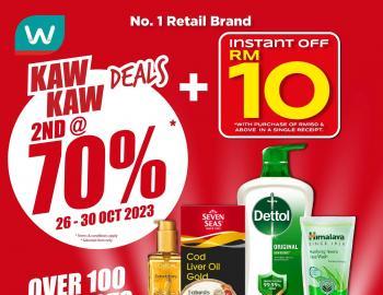 Watsons Kaw Kaw Deals 2nd @ 70% OFF Promotion (26 October 2023 - 30 October 2023)
