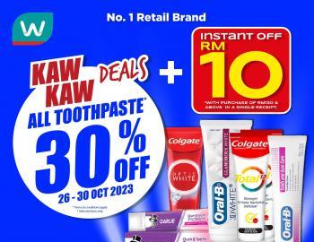 Watsons Toothpaste 30% OFF Promotion (26 October 2023 - 30 October 2023)