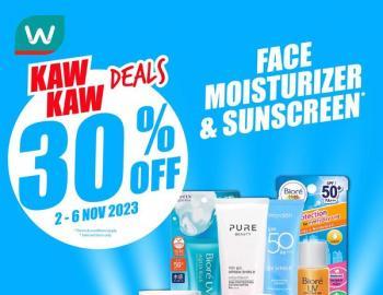Watsons Face Moisturizer & Sunscreen 30% OFF Promotion from 2 November 2023 until 6 November 2023
