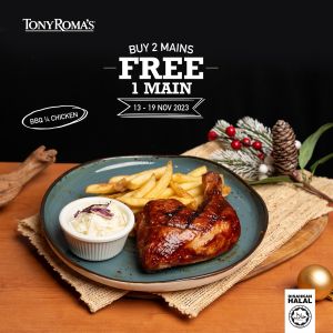 Tony Roma's Buy 2 Free 1 Deals: Save Big on Your Favorite Mains from 13 Nov 2023 until 19 Nov 2023!