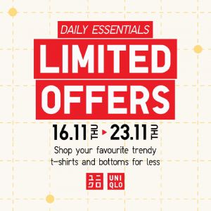 UNIQLO Daily Essentials Limited Offers from 16 Nov 2023 until 23 Nov 2023