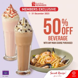 Secret Recipe 50% OFF Beverage Promotion: Elevate Your Dining Experience with Refreshing Drinks (01 Dec 2023 - 31 Dec 2023)