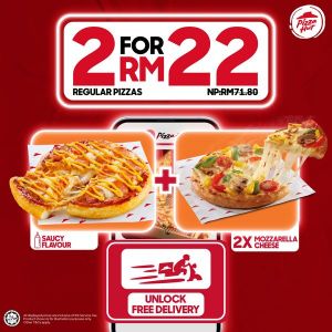 Pizza Hut 2 Regular Pizzas for RM22 Promotion: Double the Fun, Double the Value!