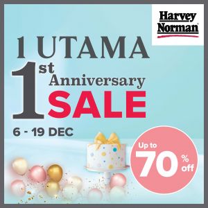 Harvey Norman 1 Utama 1st Anniversary Sale Up To 70% OFF from 6 Dec 2023 until 19 Dec 2023