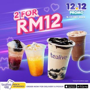 Tealive 12.12 Promo: 2 Drinks for RM12 (9 Dec 2023 - 13 Dec 2023)