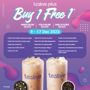 Tealive Plus Buy 1 FREE 1 on Camellia, Bamboo, or Oolong Tea (9 Dec 2023 - 17 Dec 2023)