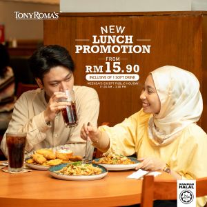 Tony Roma's Weekday Lunch: Starts RM15.90! (Pasta, Chicken, Fish + Drink!)