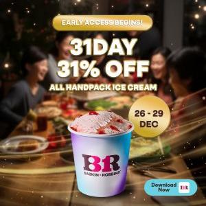 Baskin Robbins 31Day 31% OFF on Handpacked Ice Cream (26 Dec 2023 - 29 Dec 2023)