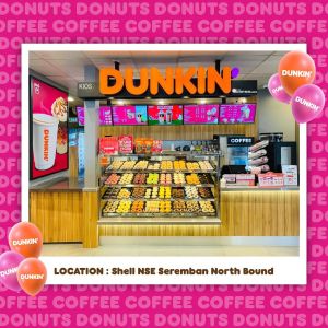 Dunkin' Shell NSE Seremban North Bound Grand Opening: Buy 1 Dunkin' Coffee Get FREE 1 Donut (29 Dec 2023 - 2 Jan 2024)