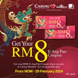CARiNG Pharmacy New Member Promotion FREE RM8 Coupon (until 29 Feb 2024)