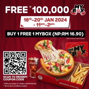 Pizza Hut Buy 1 FREE 1 MyBox Promotion (18 Jan 2024 - 20 Jan 2024)
