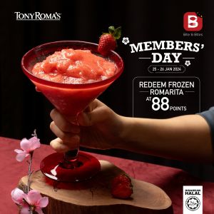 Tony Roma's Bite & Bites Members Day Frozen Romarita for just 88 Points (25 Jan 2024 - 26 Jan 2024)