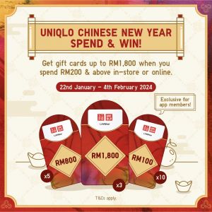 UNIQLO CNY Spend & Win Gift Cards Worth Up To RM1800 (22 Jan 2024 - 4 Feb 2024)