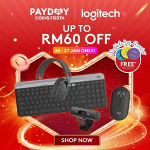 Logitech Lazada Payday Sale: Up To RM60 OFF & FREE PebbleJoy Coaster (25 Jan 2024 - 27 Jan 2024)
