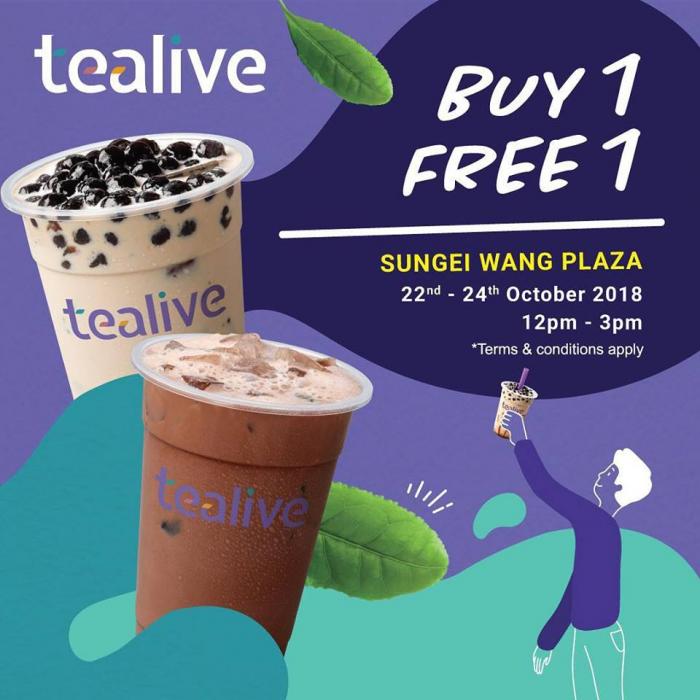 Tealive Sungei Wang Plaza Opening Buy 1 FREE 1 Promotion (22 October 2018 - 24 October 2018)
